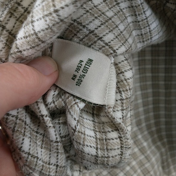 Orvis Men's Button Up Shirt Long Sleeve Tan L Checkered Cotton - Picture 10 of 12